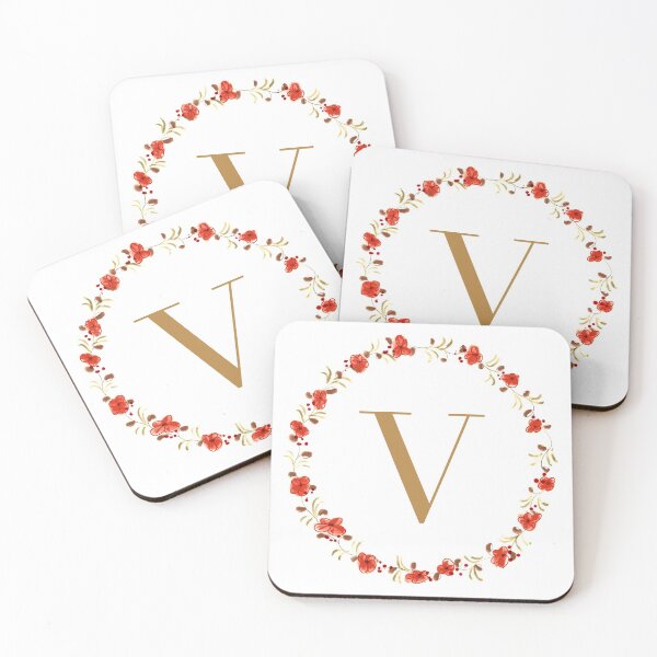 Item preview, Letter V monogram with red colored flowers and leaves designed and sold by Createlikeamom.