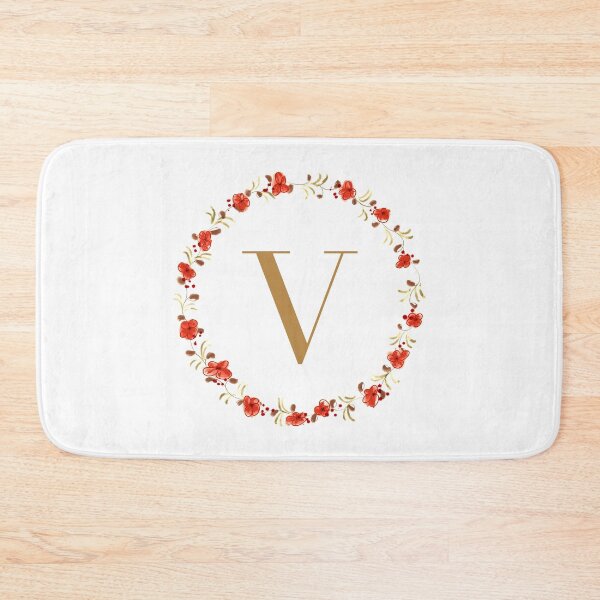 Item preview, Letter V monogram with red colored flowers and leaves designed and sold by Createlikeamom.