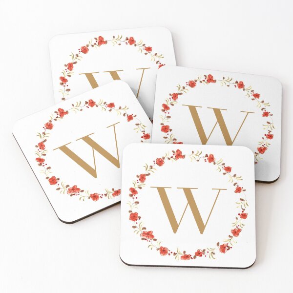 Item preview, Letter W monogram with red colored flowers and leaves designed and sold by Createlikeamom.