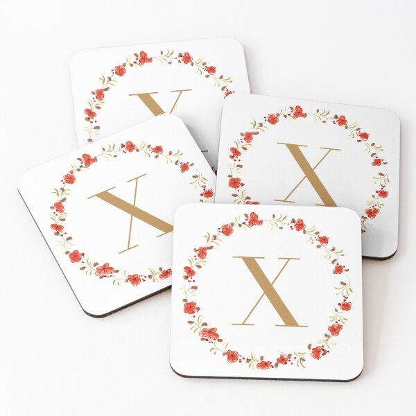Item preview, Letter X monogram with red colored flowers and leaves designed and sold by Createlikeamom.