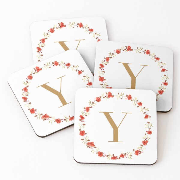 Item preview, Letter Y monogram with red colored flowers and leaves designed and sold by Createlikeamom.