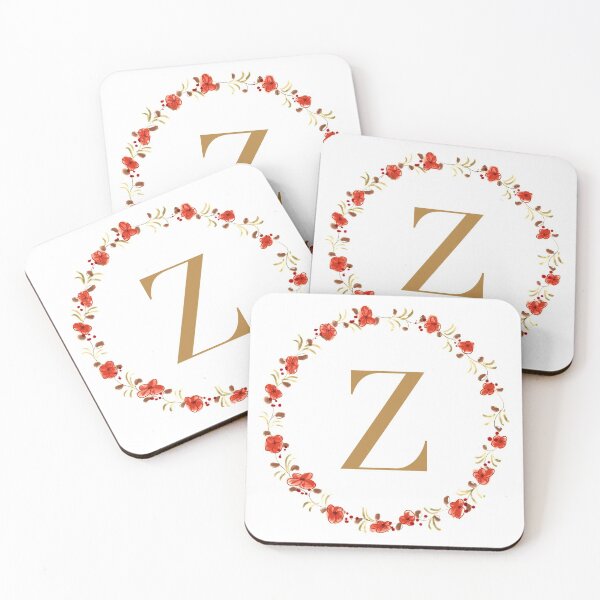 Item preview, Letter Z monogram with red colored flowers and leaves designed and sold by Createlikeamom.