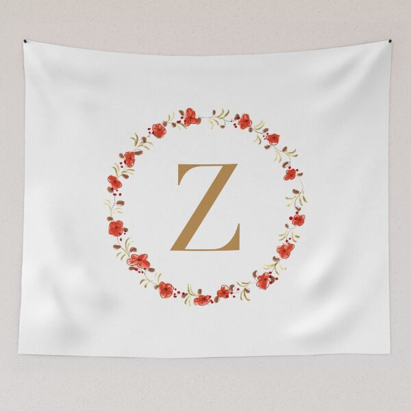 Item preview, Letter Z monogram with red colored flowers and leaves designed and sold by Createlikeamom.