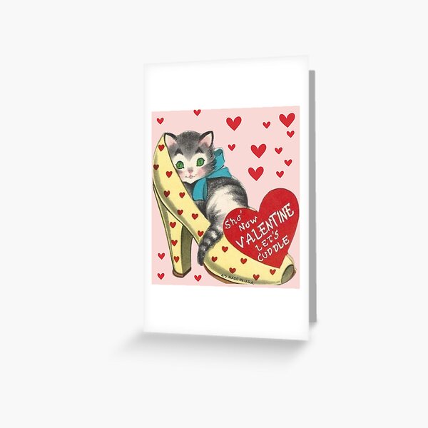 Red Heart Kitten Vintage Valentine's Day Card Greeting Card for Sale by  Bellathewilde