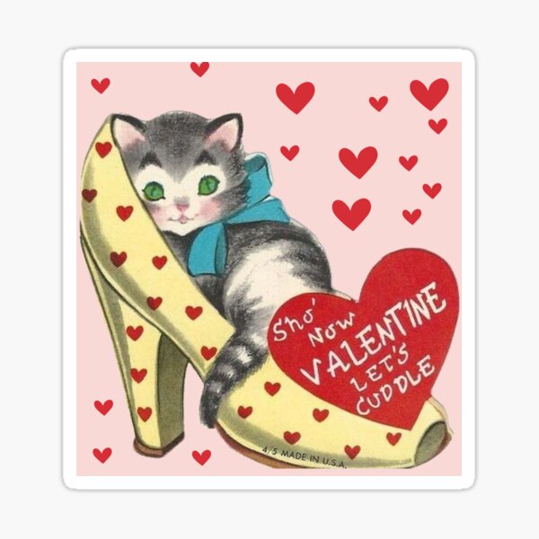 Cat Vintage Valentine's Day Card  Sticker for Sale by Pinkmagenta