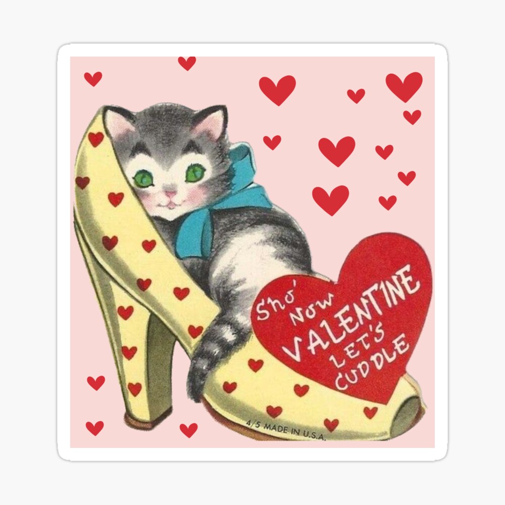 Red Heart Kitten Vintage Valentine’s Day Card | Poster