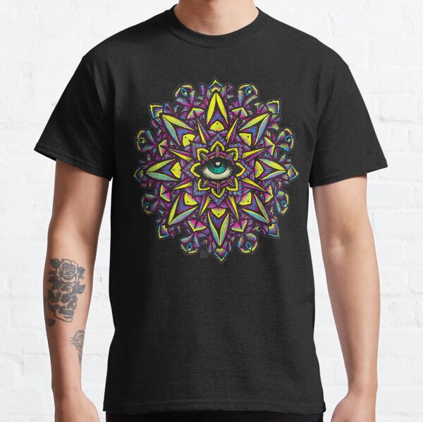 Dharma Wheel Neon Mandala Classic T-Shirt
