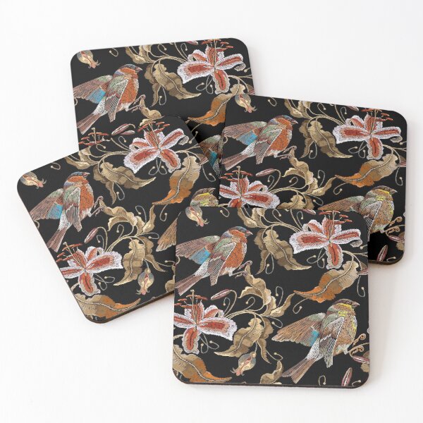 Item preview, Beautiful tiger lily flowers and bullfinch birds designed and sold by matrioshka.