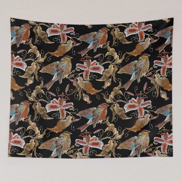 Item preview, Beautiful tiger lily flowers and bullfinch birds designed and sold by matrioshka.