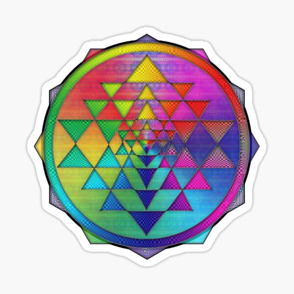 Super Psychedelic Rainbow Sri Yantra Sticker