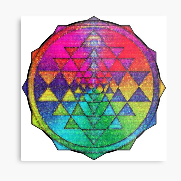 Psychedelic Rainbow Flowers Sri Yantra Metal Print