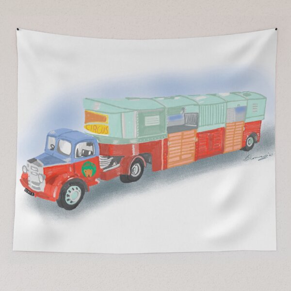 Item preview, Vintage Circus truck in red, green and blue  designed and sold by sueshormanart.