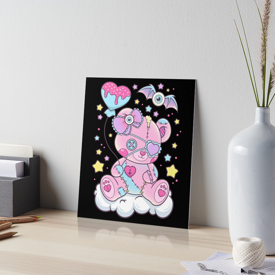 Copy of Kawaii Pastel Goth Cute Creepy Teddy Bear | Art Board Print