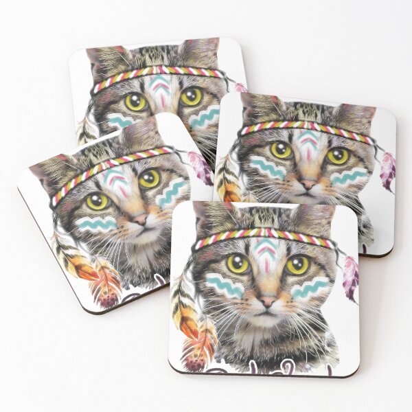 Item preview, Indian Chief Feathers Cat Red Cloud designed and sold by ChirilaVasilica.