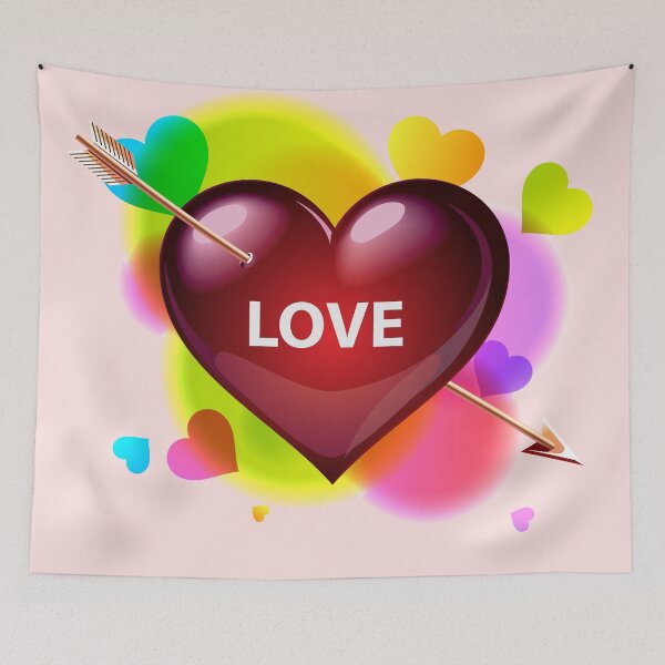 Item preview, Red valentine heart with arrow of the cupid and colorful hearts around designed and sold by mashmosh.