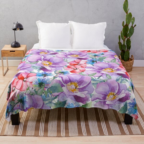 Item preview, Light purple peonies, red flowers and blue flowers on white designed and sold by fowons.
