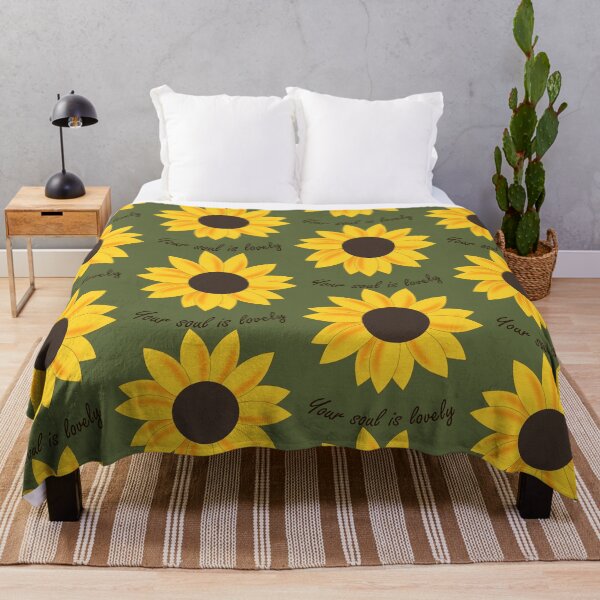 Item preview, Sunkissed Yellow Orange floating sunflower head with daily positive affirmation quote in brown cursive typography (olive green) designed and sold by Deegital18.
