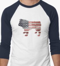 Patriotic Bulldog, American Flag Men's Baseball ¾ T-Shirt