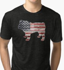 Patriotic Bulldog, American Flag Tri-blend T-Shirt