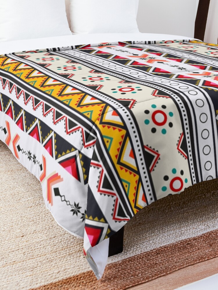 Thumbnail 5 of 6, Comforter, Red vertical geometric triangle mix circle oriental design pattern designed and sold by mydegage.