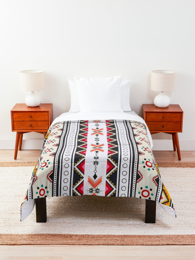 Thumbnail 3 of 6, Comforter, Red vertical geometric triangle mix circle oriental design pattern designed and sold by mydegage.