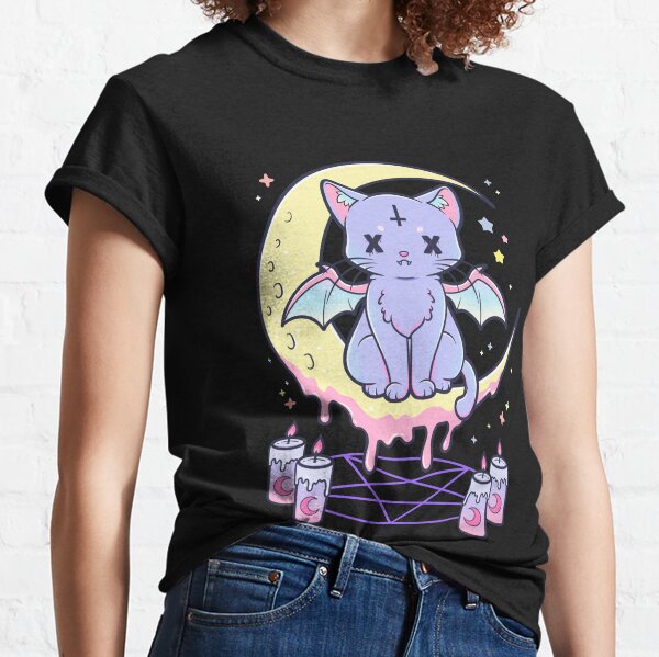 Cat Moon Roses Pastel Goth Aesthetic Kawaii Teen Girls Women Unisex Form  T-Shirt