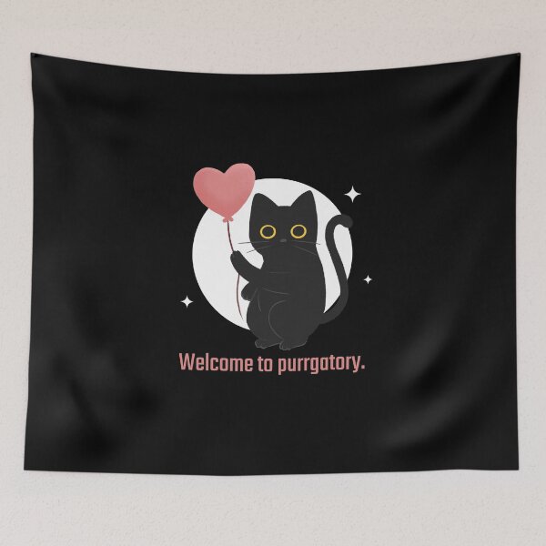 Artikelvorschau, Willkommen im Purrgatory - Süße schwarze Katze mit herzförmigem Ballon entworfen und verkauft von aurielphoenix.