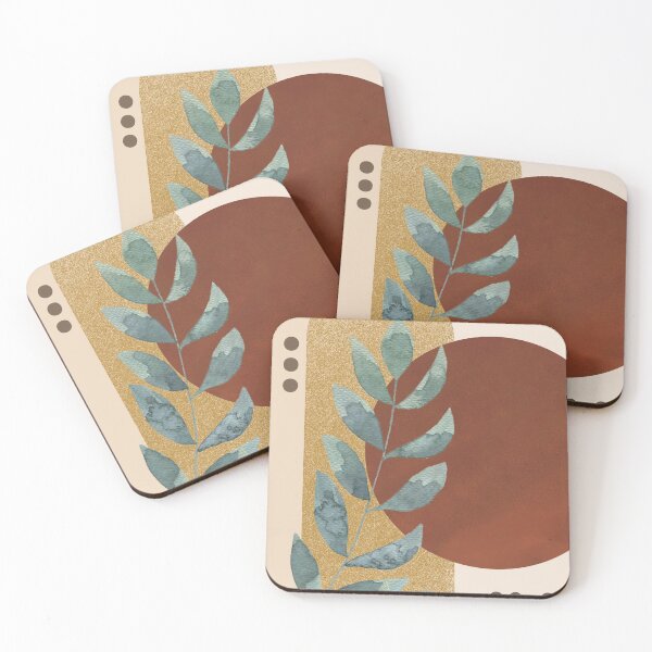 Item preview, Eucalyptus Branch Abstract Watercolor Tropical Boho Minimalist Art with warm earthy tones and pastel colors solid and soft gradient shapes designed and sold by Eldoradoo.