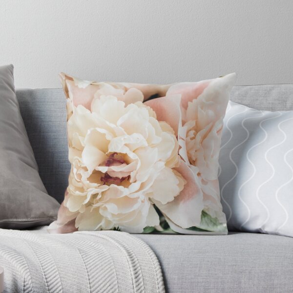 Pretty Pink Peony Flowers Throw Pillow