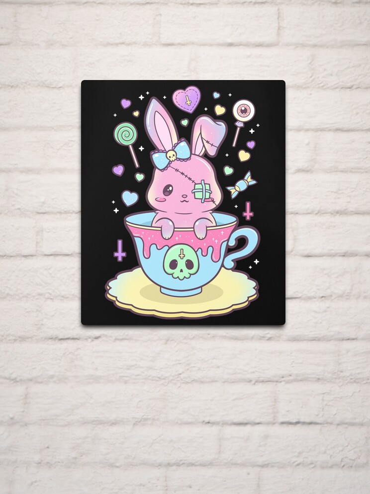 Kawaii Pastel Goth Cute Creepy Bunny In Teacup Drawstring Bag