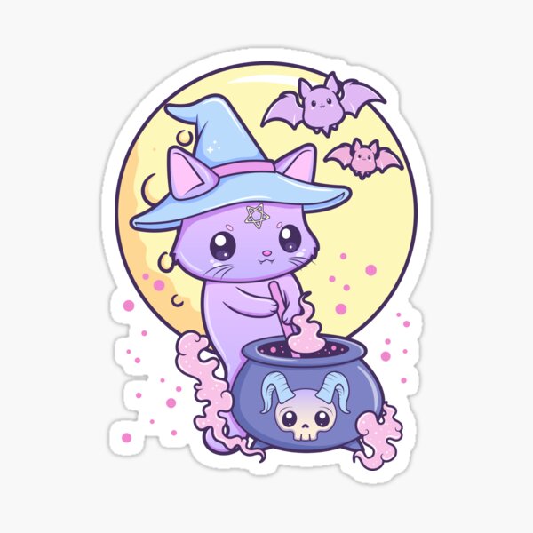 Kawaii Pastel Goth Cute Creepy Occult Witch Cat Sticker
