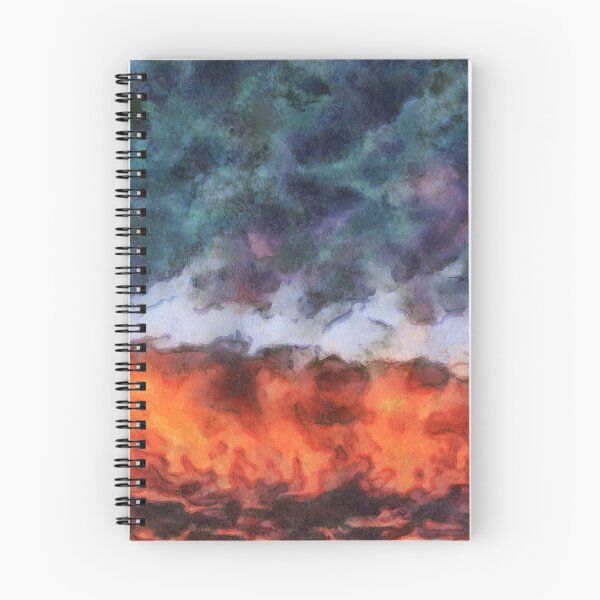 Item preview, Watercolor clouded sunset  landscape  in French impressionists style ( blue, orange and pink) designed and sold by AnnaMelekhina.