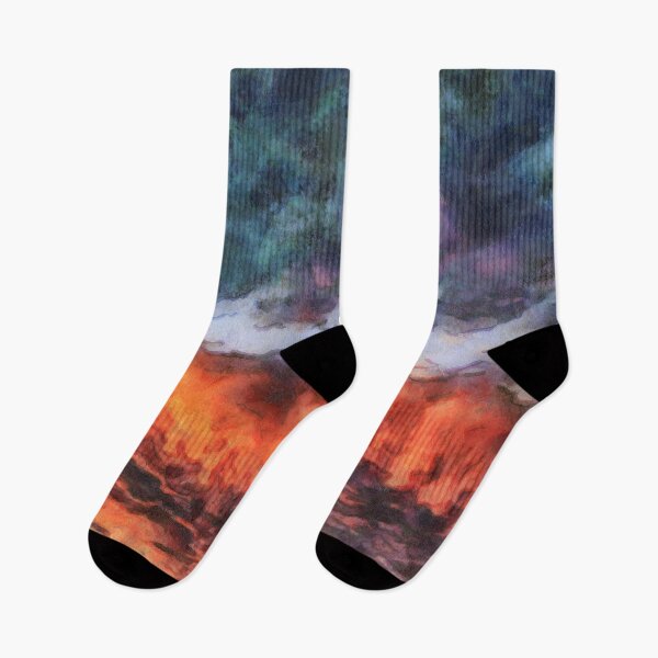 Item preview, Watercolor clouded sunset  landscape  in French impressionists style ( blue, orange and pink) designed and sold by AnnaMelekhina.