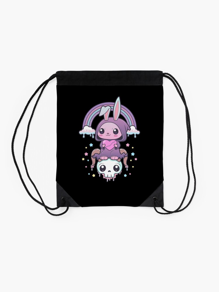 Kawaii Pastel Goth Cute Creepy Bunny In Teacup Drawstring Bag