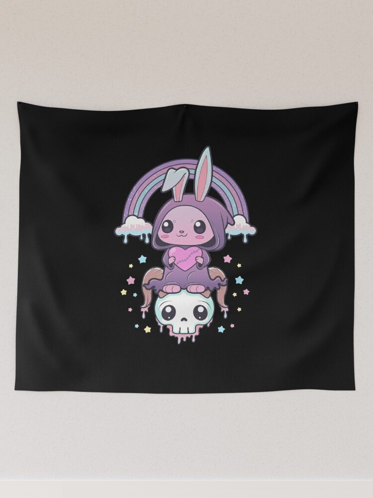 Kawaii Pastel Goth Cute Creepy Bunny In Teacup Drawstring Bag