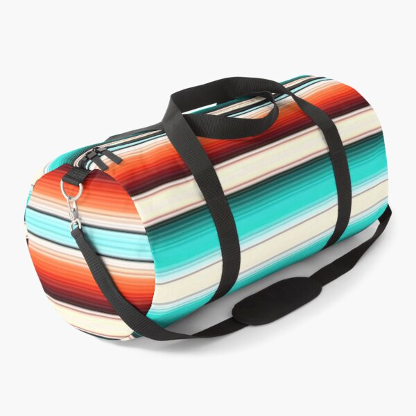 Serape Western Southwestern Desert Sunset Mexican Striped Teal Turquoise Ranch Cowgirl Women Fashion Duffle Bag