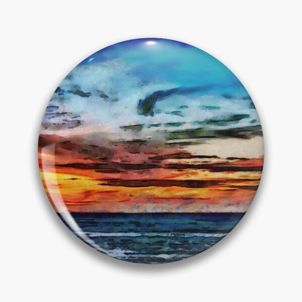 Item preview, Watercolor clouded sunset  landscape  in French impressionists style ( blue, orange and pink) designed and sold by AnnaMelekhina.