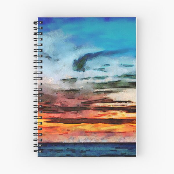 Item preview, Watercolor clouded sunset  landscape  in French impressionists style ( blue, orange and pink) designed and sold by AnnaMelekhina.