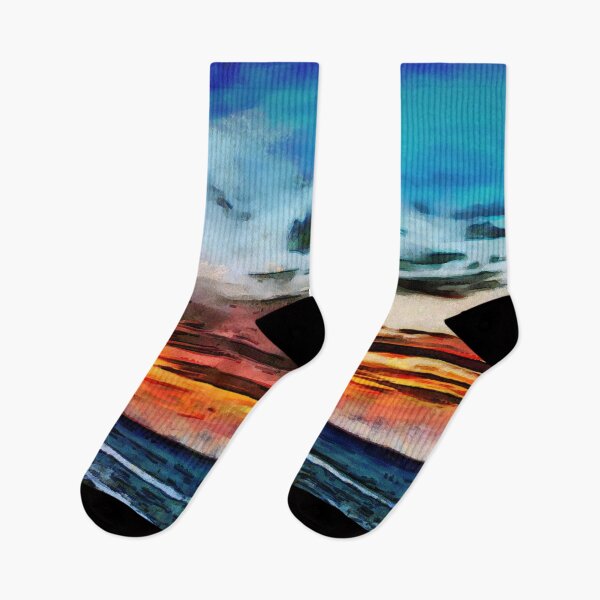 Item preview, Watercolor clouded sunset  landscape  in French impressionists style ( blue, orange and pink) designed and sold by AnnaMelekhina.
