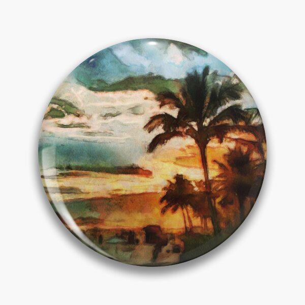 Item preview,  Watercolor tropical clouded sunset  landscape wit palm trees   in French impressionists style ( blue, orange and pink) designed and sold by AnnaMelekhina.