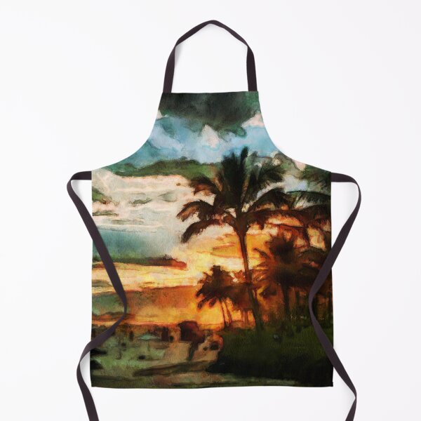 Item preview, Watercolor tropical clouded sunset landscape wit palm trees in French impressionists style ( blue, orange and pink) designed and sold by AnnaMelekhina.