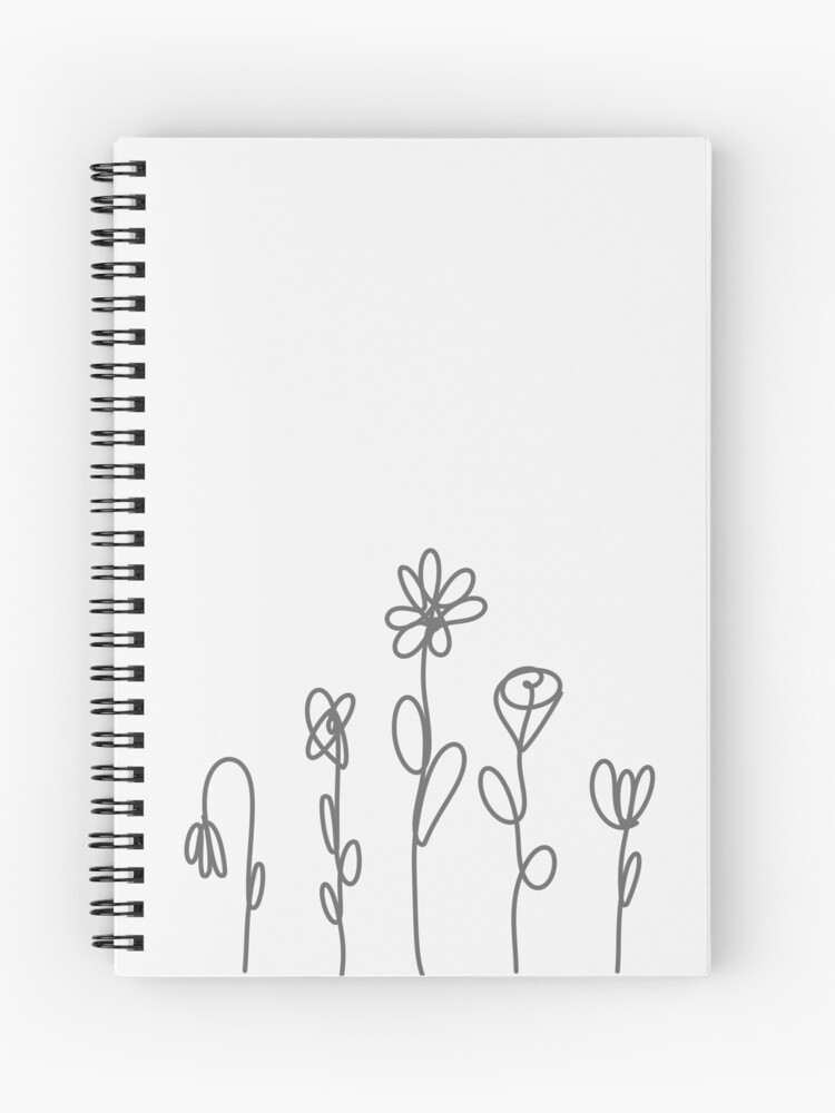 Simple Line Art Drawings of Flowers in Black and White | Spiral Notebook