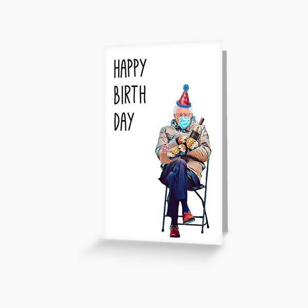 Item preview, Funny Bernie Sanders Sitting on Chair with Mittens Birthday Card designed and sold by ZazasDesigns.
