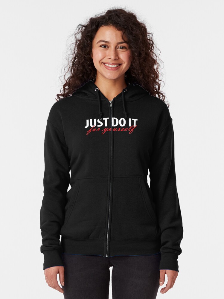 white hoodie red writing