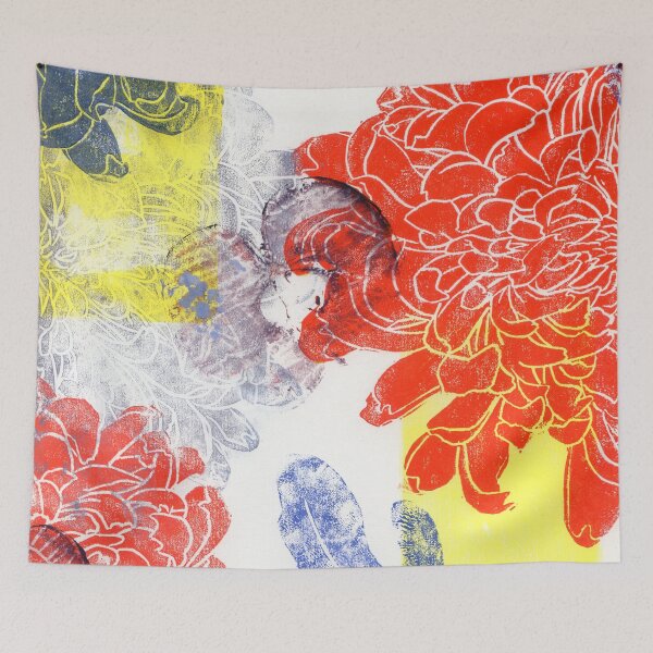 Item preview, blue and red dahlias with apples designed and sold by kosarandrea.
