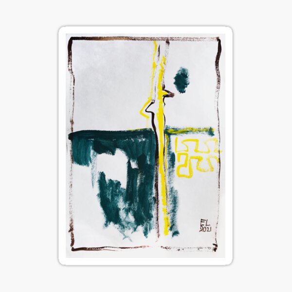 Abstract acrilic minimalistic. White, midnight green and yellow Sticker