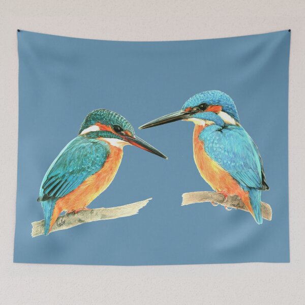 Item preview, A lover´s pair of Kingfishers in a colorful illustration designed and sold by LoesRoos.
