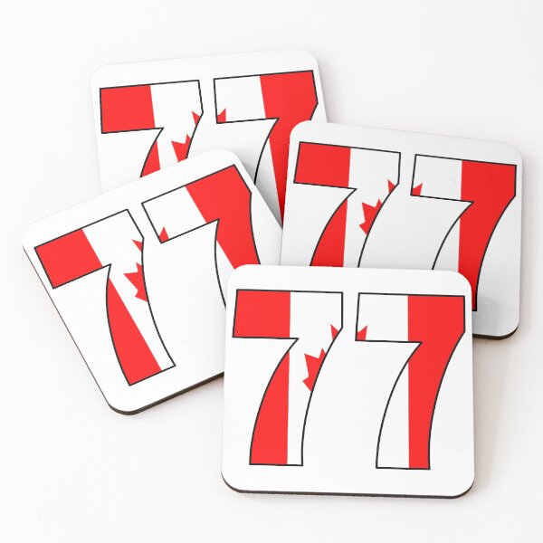 Artikelvorschau, Nummer 77 mit kanadischer Flagge im Hintergrund entworfen und verkauft von AllShirts21.