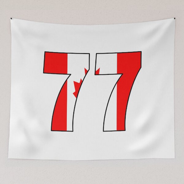 Item preview, Number 77 with Canadian flag on the background designed and sold by AllShirts21.