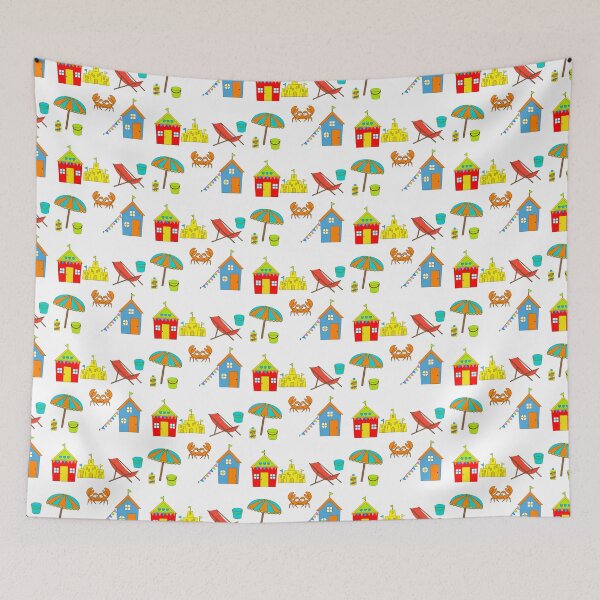 Item preview, BeachWear Pattern with  Beach Huts, Sand Castles and Crabs, Holiday designed and sold by enigma3a.